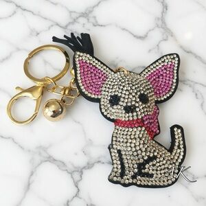 Chihuahua Rhinestone Keychain Bag Charm